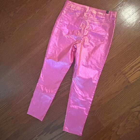 NWT Elite Jeans Skinny Hi-Rise Metallic Shimmer Pink Stretch Ankle Jeans Size XL - Picture 9 of 13